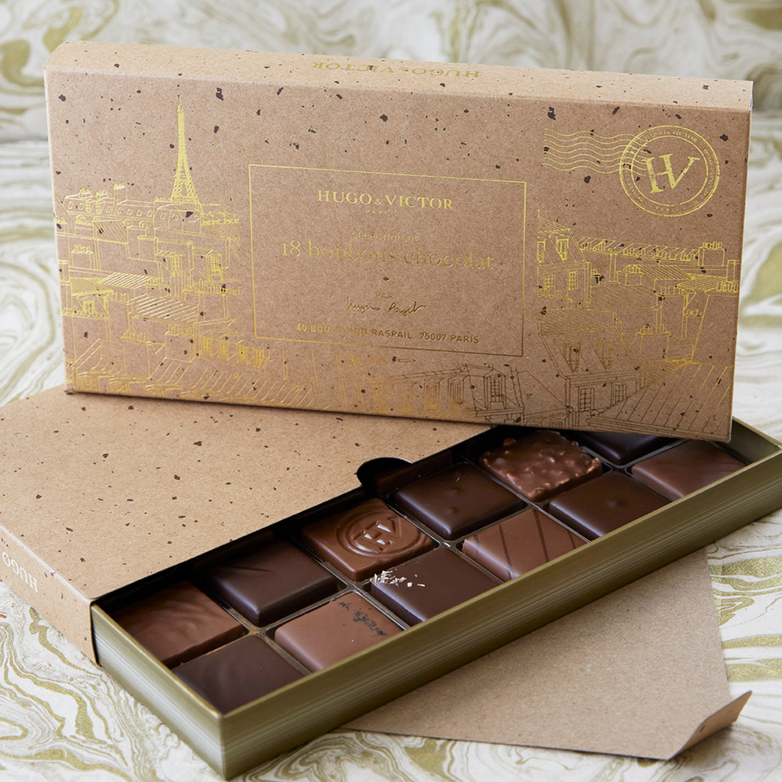 Enveloppe 18 Carrés en chocolat artisanal - Chocolatier de Luxe - Paris