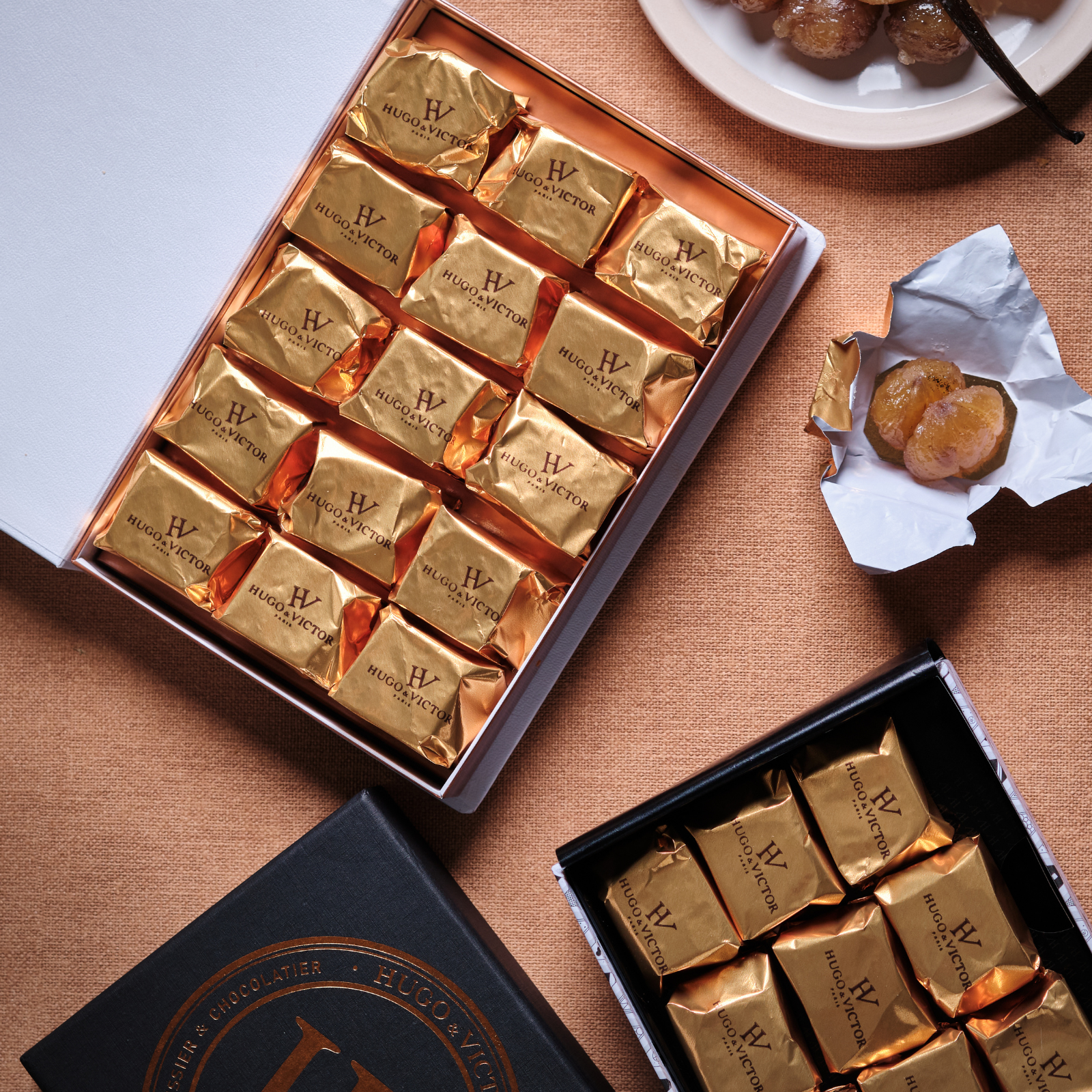 Coffret cadeau doré chocolat - 15 pièces